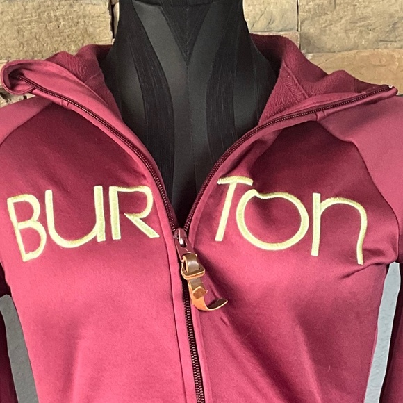 VTG Y2K Burton Snowboard DryRide WB Scoop Hoodie Fleece Layering Maroon Gold XS - Picture 2 of 10